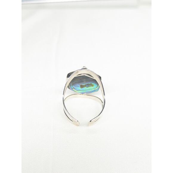 950 Peruvian Solid Silver Flip Ring Blue-Shell Gemstone Handcrafted Adjustable - Picture 5 of 9
